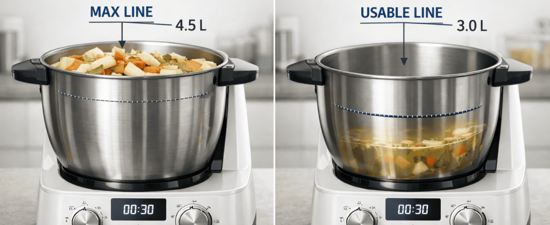 Capacidad real vs capacidad anunciada en un robot de cocina